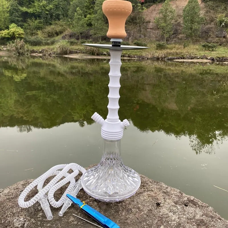 Heght:51cm Acrylic Shisha Hookah Set Single Hose Ceramics Bowl with Tray Chicha Nargile Water Pipe Accessories