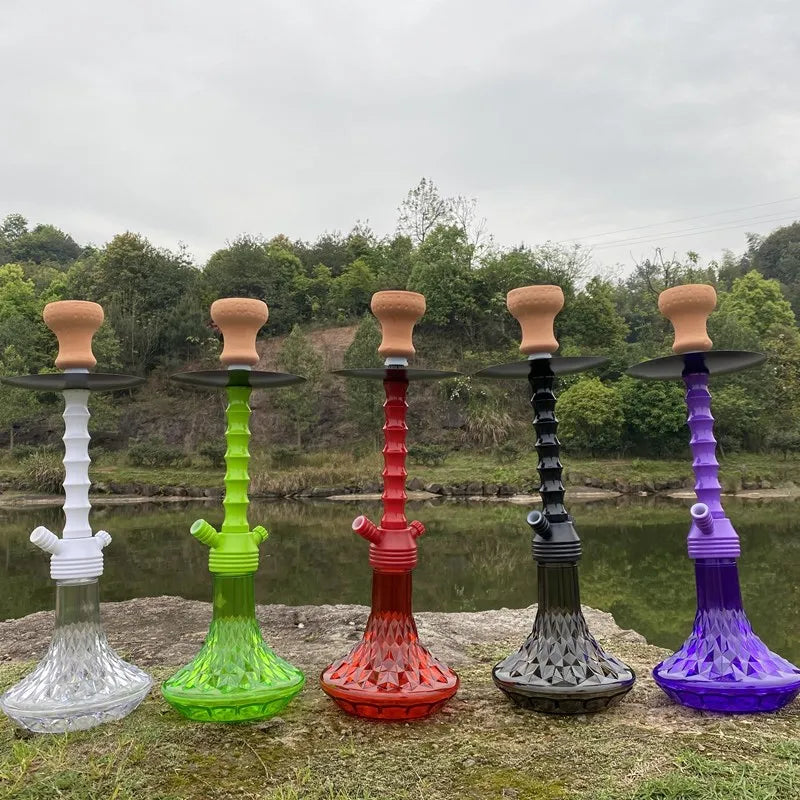 Heght:51cm Acrylic Shisha Hookah Set Single Hose Ceramics Bowl with Tray Chicha Nargile Water Pipe Accessories