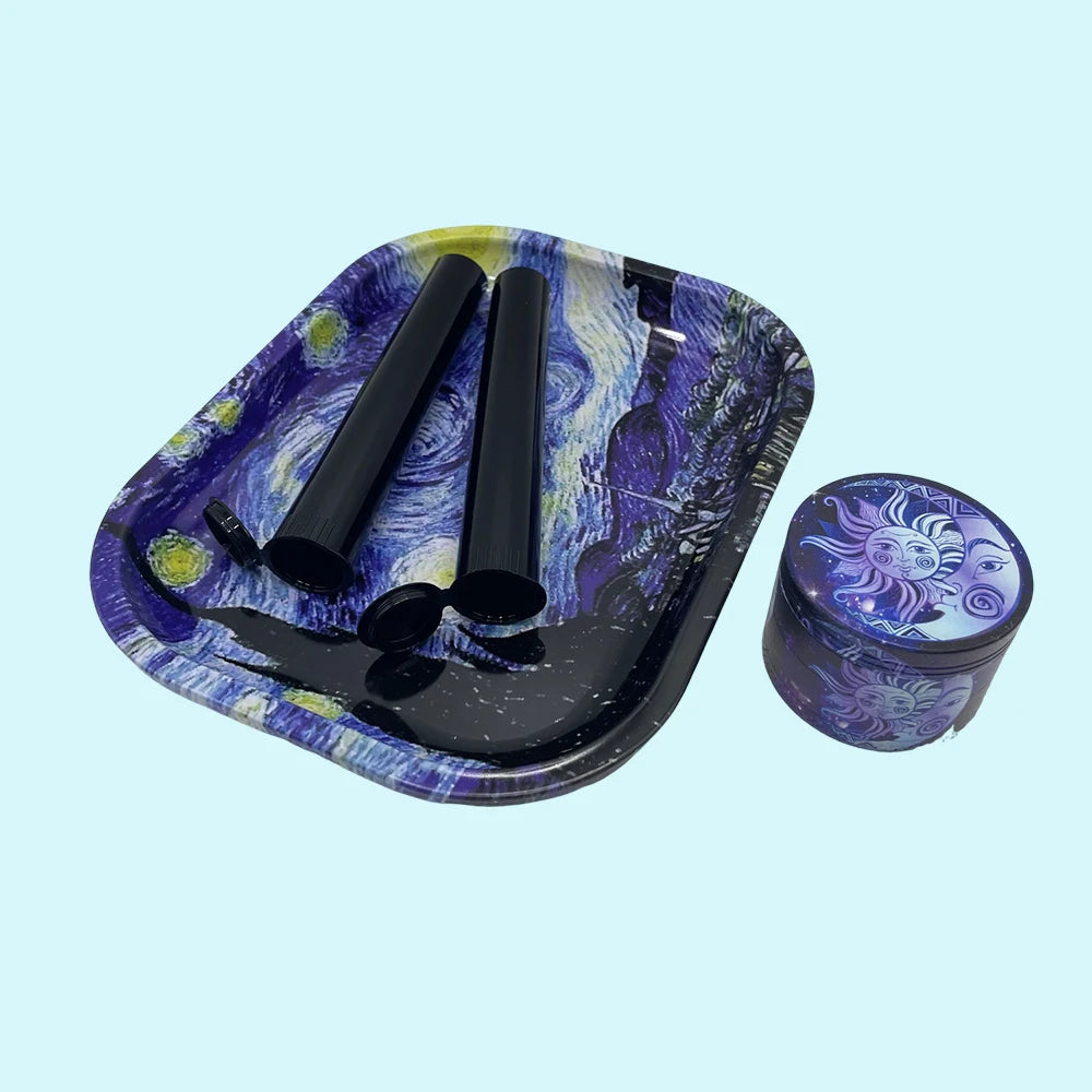 18cmx14cm Herb Tobacco Rolling Tray Set Storage Tube Ash Tray 50mm Metal Herbal Grinder Kit Smoking Accessories