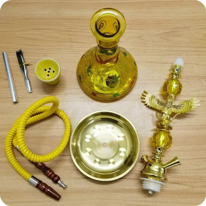 Travel Arabian Hookah Set  Small Single Glass Bottle Shisha Ceramic Bowl Pipe Accessories Filter Apparatus Glass Lab Equipment