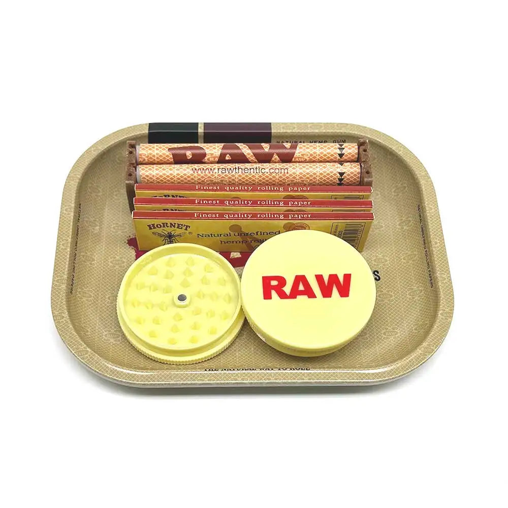 18x12.5cm Metal Tobacco Rolling Tray 6pcs Kit 60MM Plastic Herbal Grinder Set 110mm Rolling Machine Spice Crusher