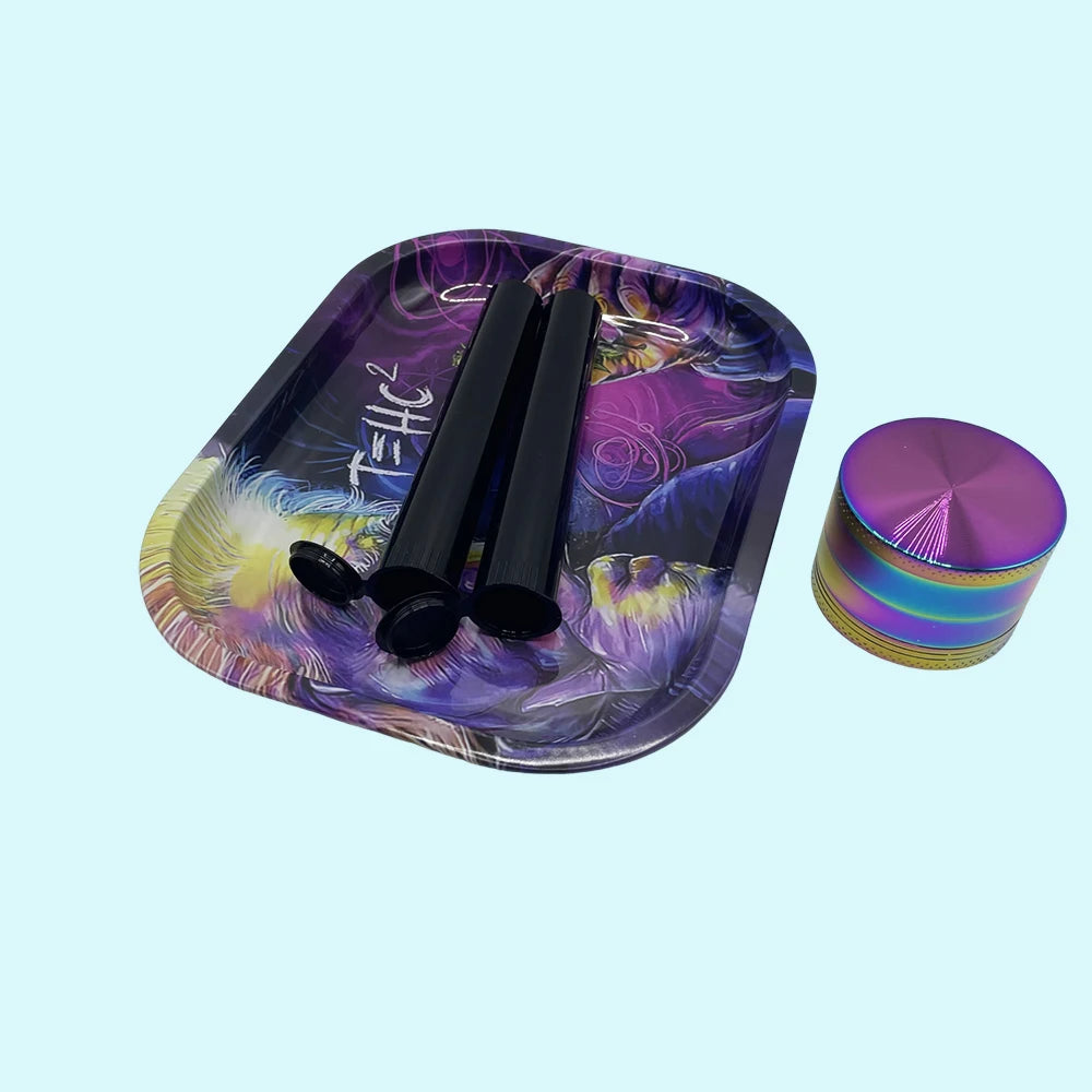 18cmx14cm Herb Tobacco Rolling Tray Set Storage Tube Ash Tray 50mm Metal Herbal Grinder Kit Smoking Accessories