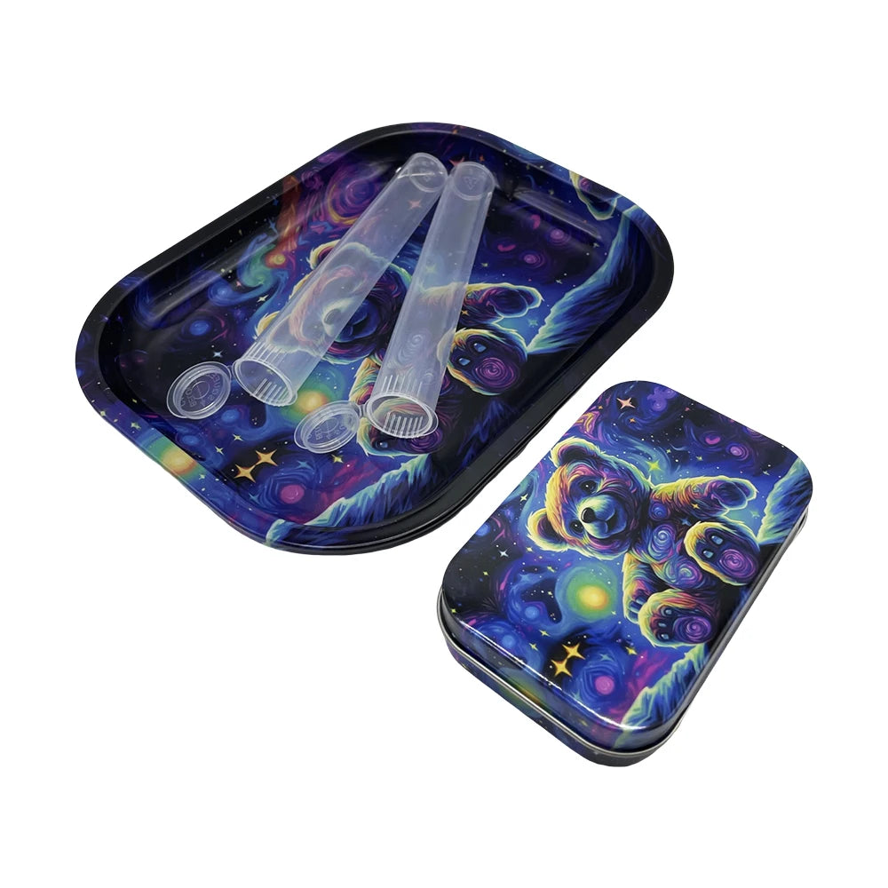 4PCS/Set 18x14cm Tobacco Metal Rolling Tray with Cigar Case Waterproof Sealed Container Tinplate Box Many Patterns Smoking Acces