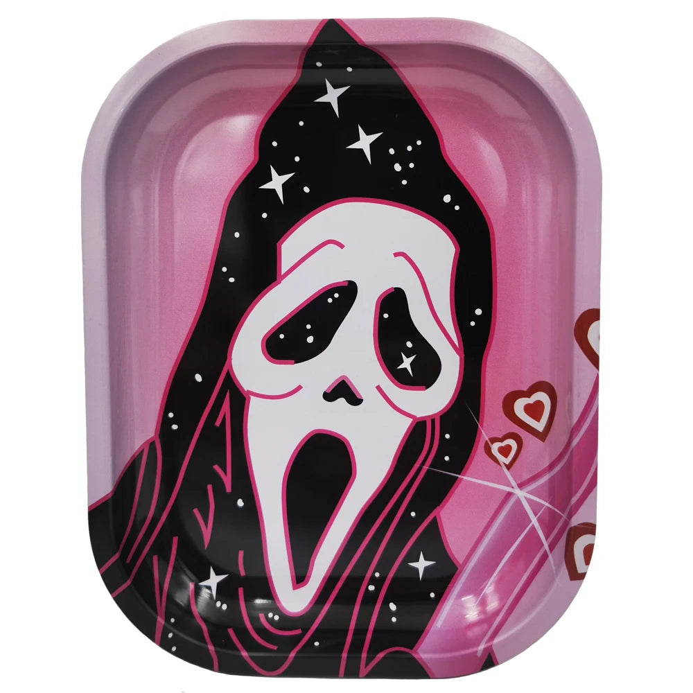 Ghost 50MM Metal Smoke Grinder With 18X14CM Metal Rolling Tray Kit Storage Case with 2 Aluminium Tubes Herb Grinder 4 Layer Set