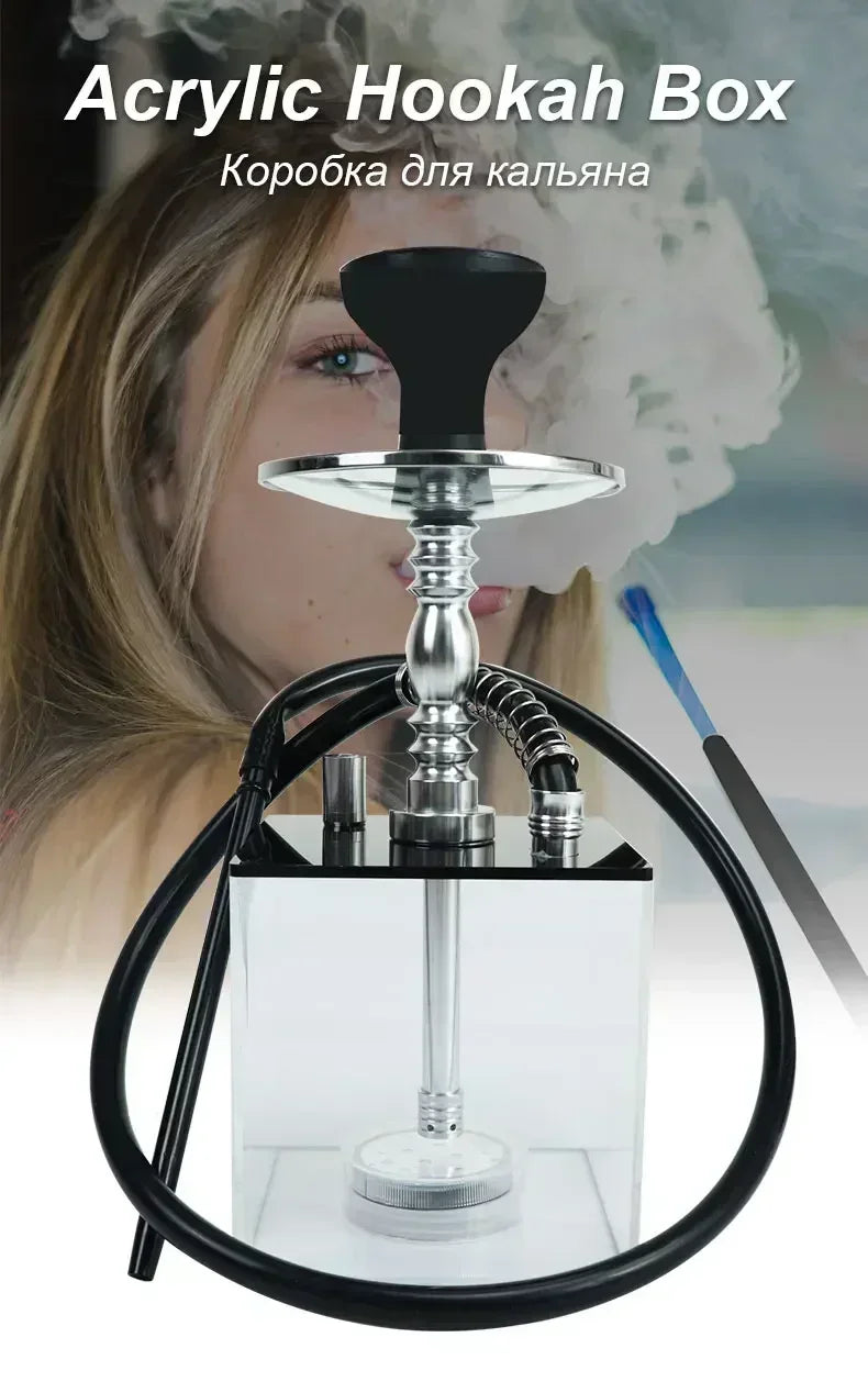 Acrylic Hookah Set Shisha Box Nargile Sheesha Narguile Chicha Cachimbas Water Pipe Shisha Box Hookah with LED for Smoking Кальян