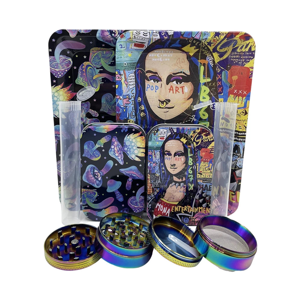 5Pcs/set 116mm Plastic Tobacco Storage Tube Box Container Metal Rolling Tray Grass Grinder Herbal Smoke Crusher Smoking Kit