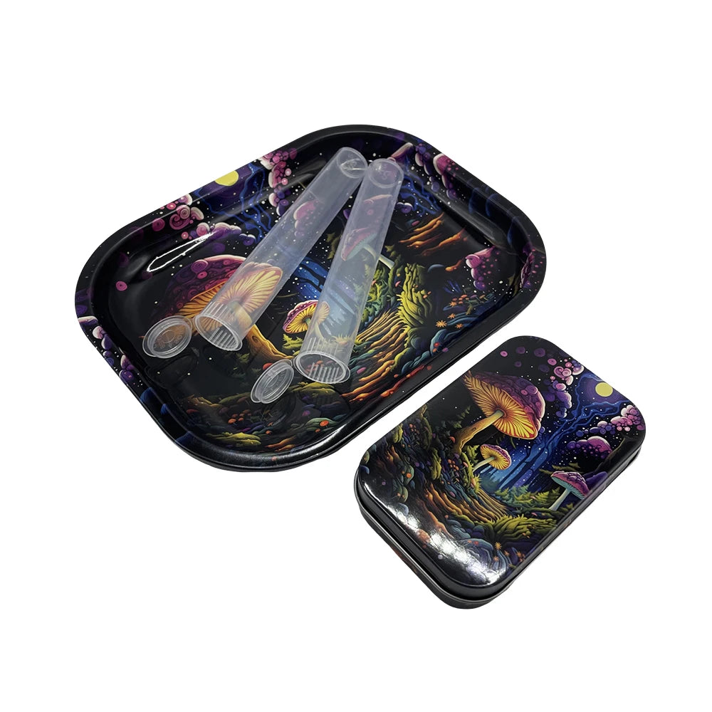 4PCS/Set 18x14cm Tobacco Metal Rolling Tray with Cigar Case Waterproof Sealed Container Tinplate Box Many Patterns Smoking Acces