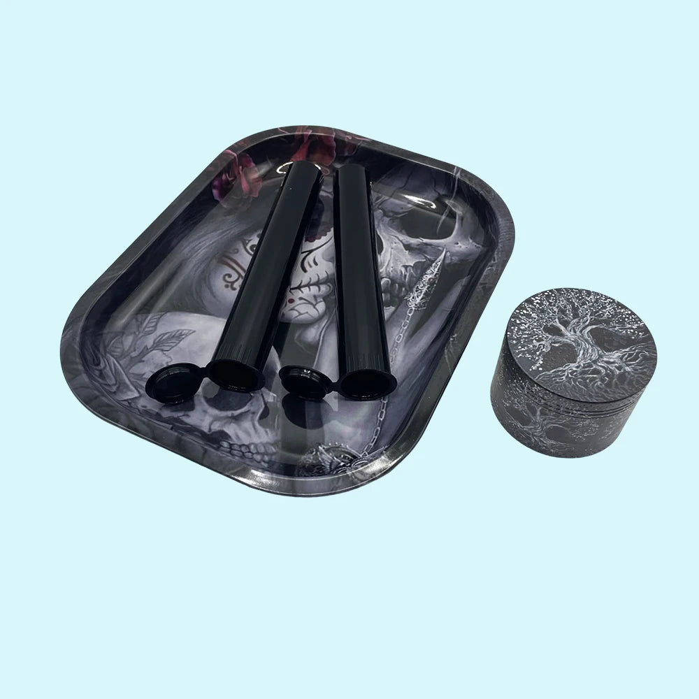 18cmx14cm Herb Tobacco Rolling Tray Set Storage Tube Ash Tray 50mm Metal Herbal Grinder Kit Smoking Accessories