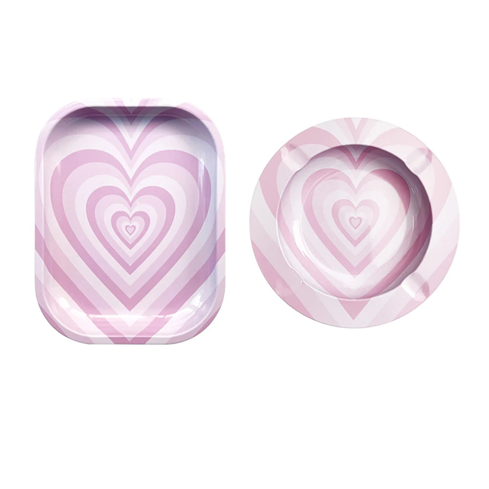 2pcs/set 18x14cm Rolling tray cartoon pattern Metal Cigarette Rolling Tray Tinplate Ashtray With smoking accessories