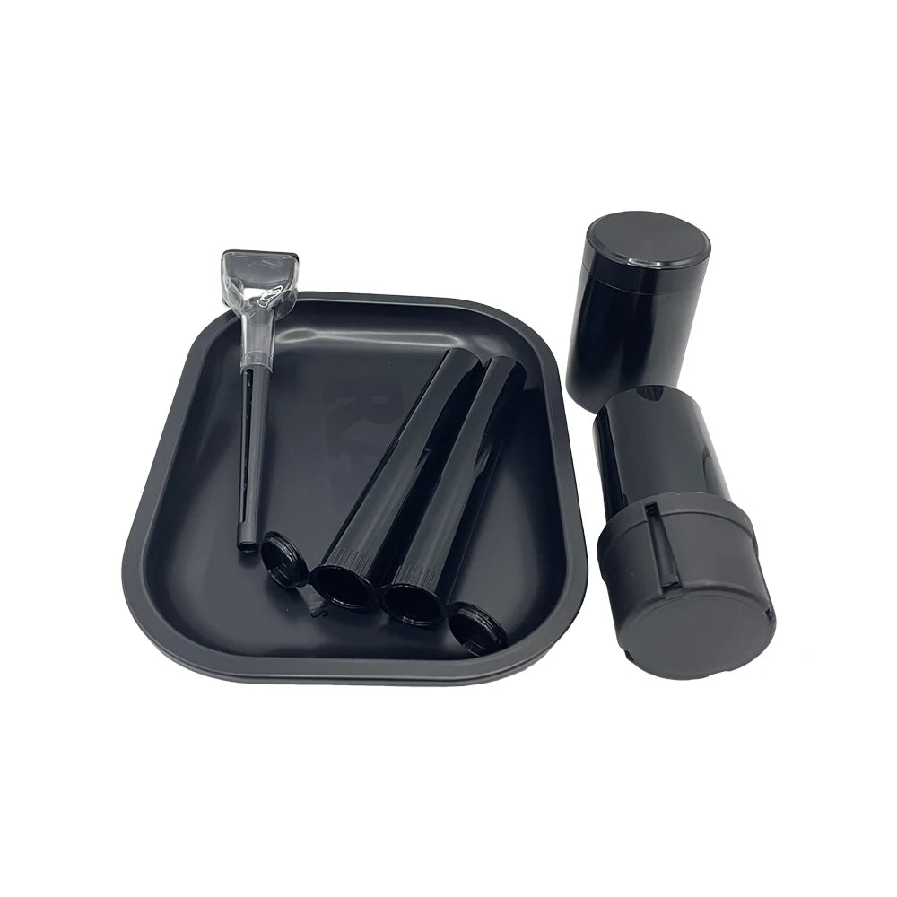 6 Packs Tobacco Metal Rolling Tray Kit 50mm Grass Grinder Crusher Smoke Herbal Set 116mm Plastic Cigar Storage Tube Container