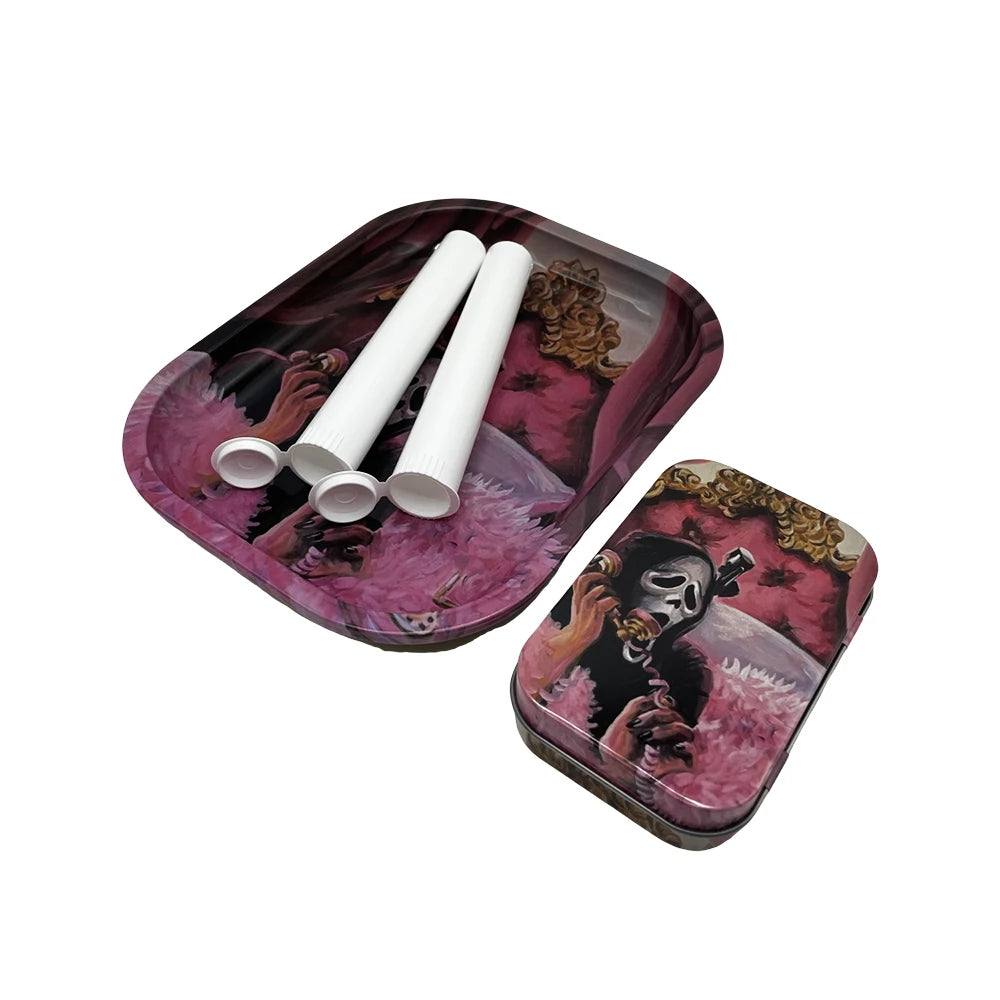4PCS/Set 18x14cm Tobacco Metal Rolling Tray with Cigar Case Waterproof Sealed Container Tinplate Box Many Patterns Smoking Acces