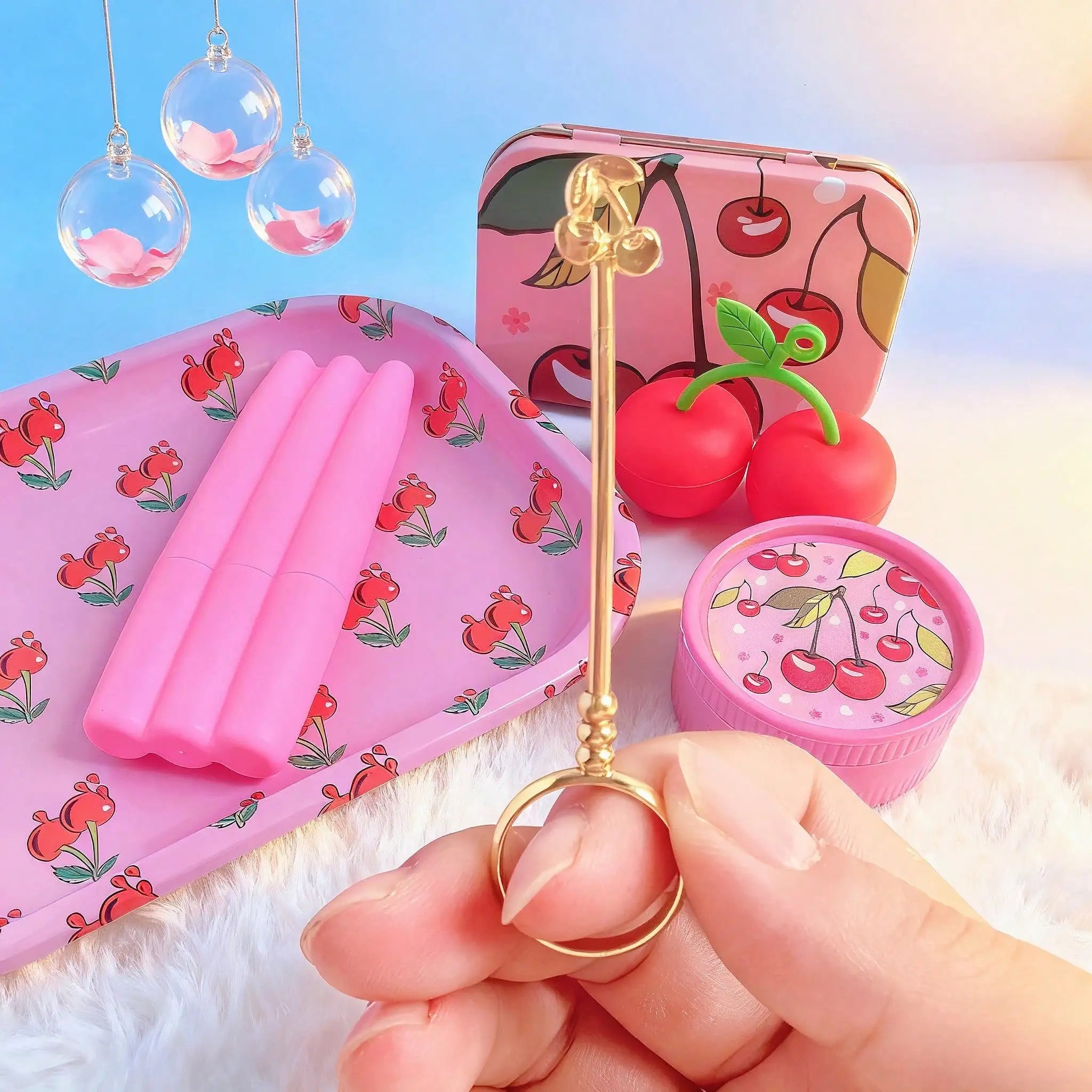 6pcs Rolling Tray Set, Includes Cherry Grinder, Rolling Tray, Storage Box, Silicone Containers, 3-Tubes, Cigarette Finger Holder