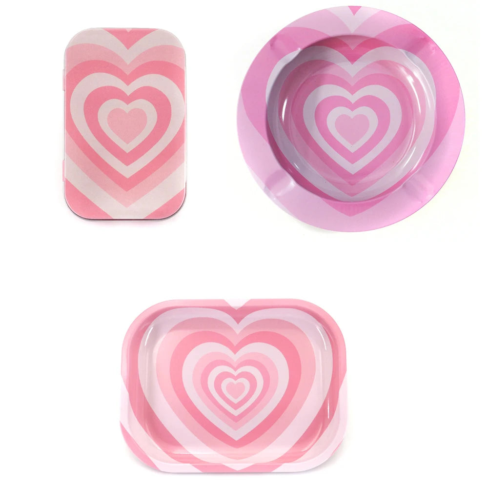 3Pcs 18X14cm Rolling Tray Dish Tin Storage Plate with Cigarette Case Container Metal Ash Tray Round Tobacco Ashtray Smoking Set