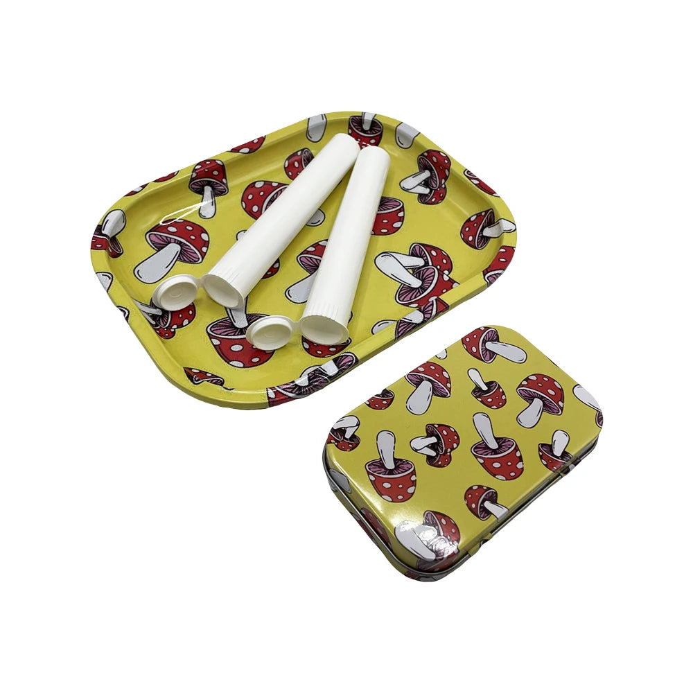 4PCS/Set 18x14cm Tobacco Metal Rolling Tray with Cigar Case Waterproof Sealed Container Tinplate Box Many Patterns Smoking Acces