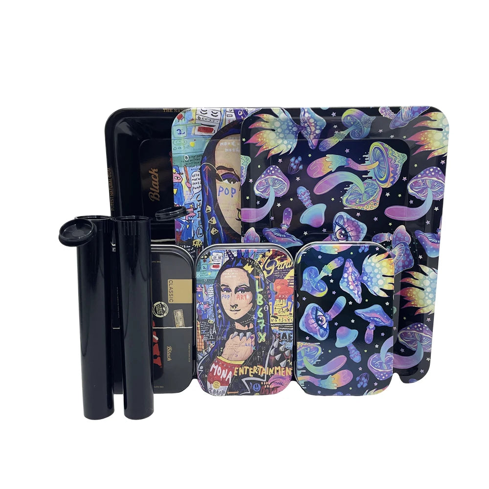 115mm Plastic Tobacco Storage Tube Box Container Set Metal Rolling Tray Grass Grinder Crusher Smoke Herbal 4 Packs Tobacco Kit