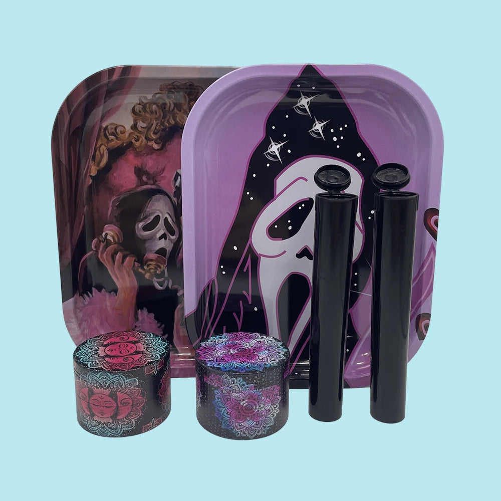 18cmx14cm Herb Tobacco Rolling Tray Set Storage Tube Ash Tray 50mm Metal Herbal Grinder Kit Smoking Accessories