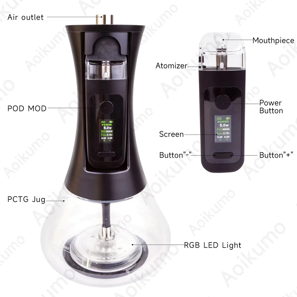 EHUKA Electric Hookah Set Portable Multifunctional Shisha Stainless Acrylic Hookah High Quality Shisha with LED Display