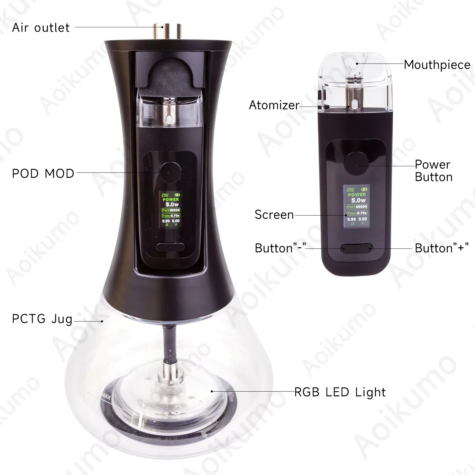 EHUKA Electric Hookah Set Portable Multifunctional Shisha Stainless Acrylic Hookah High Quality Shisha with LED Display