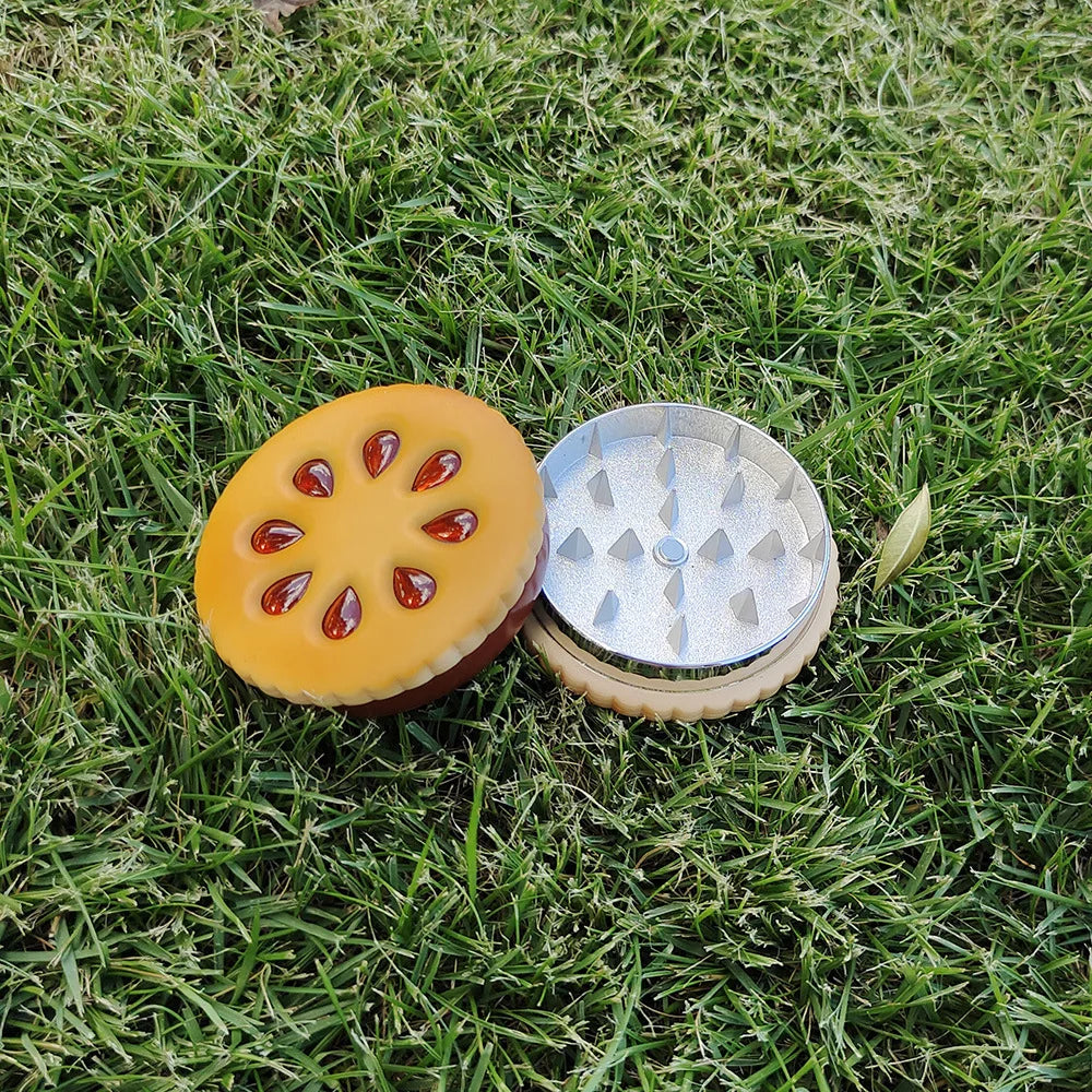 Cookie Metal Grinder Shape 55mm Biscuit  Grinder with Tinplate Rolling Tray 7x5.5" Kit Crusher 2 Layer Dried Flowers  Grass Set