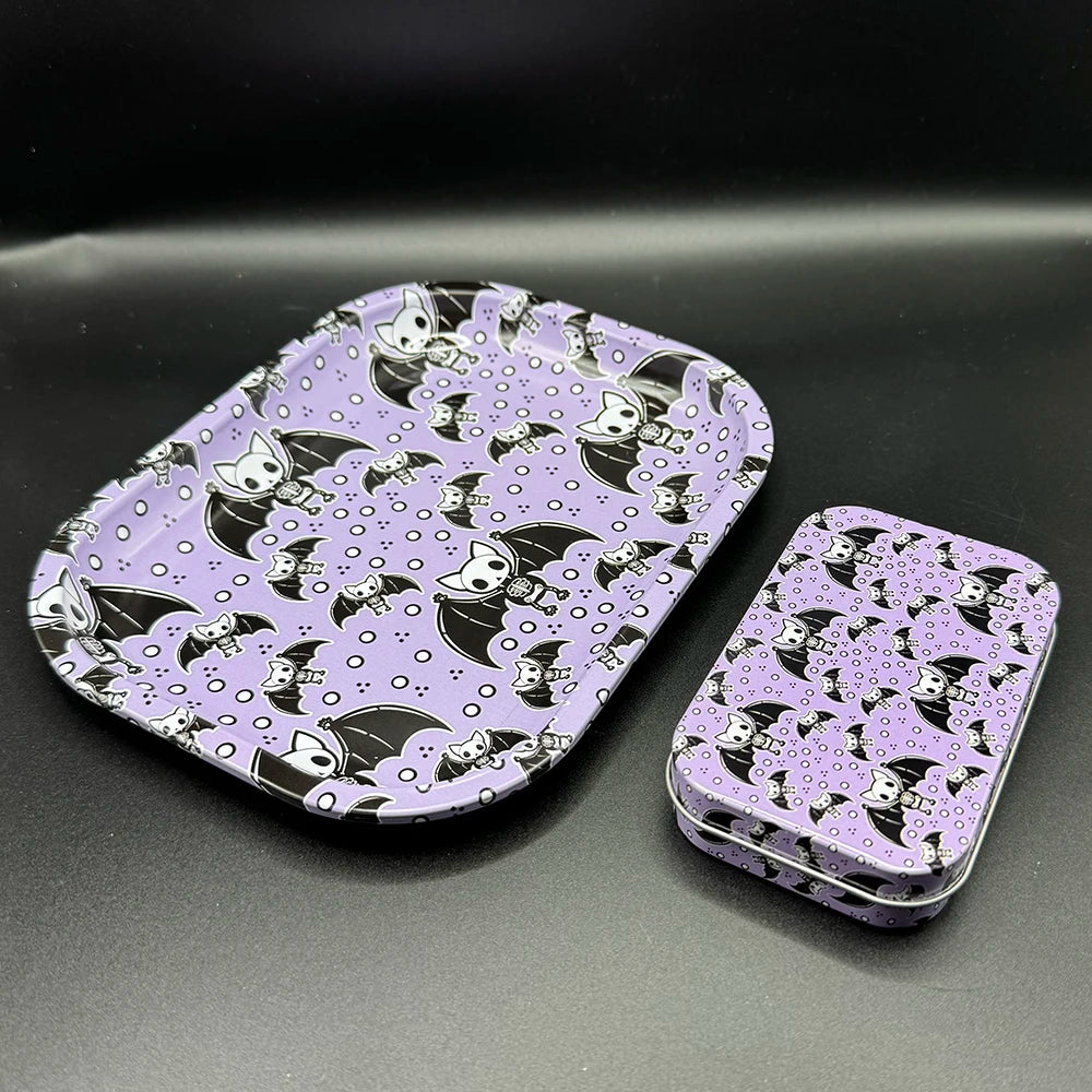 2PCS/Set Rolling Tray Tinplate Box Cigar Case with 18x14cm Tobacco Metal Rolling Tray Many Patterns Smoking Accessories