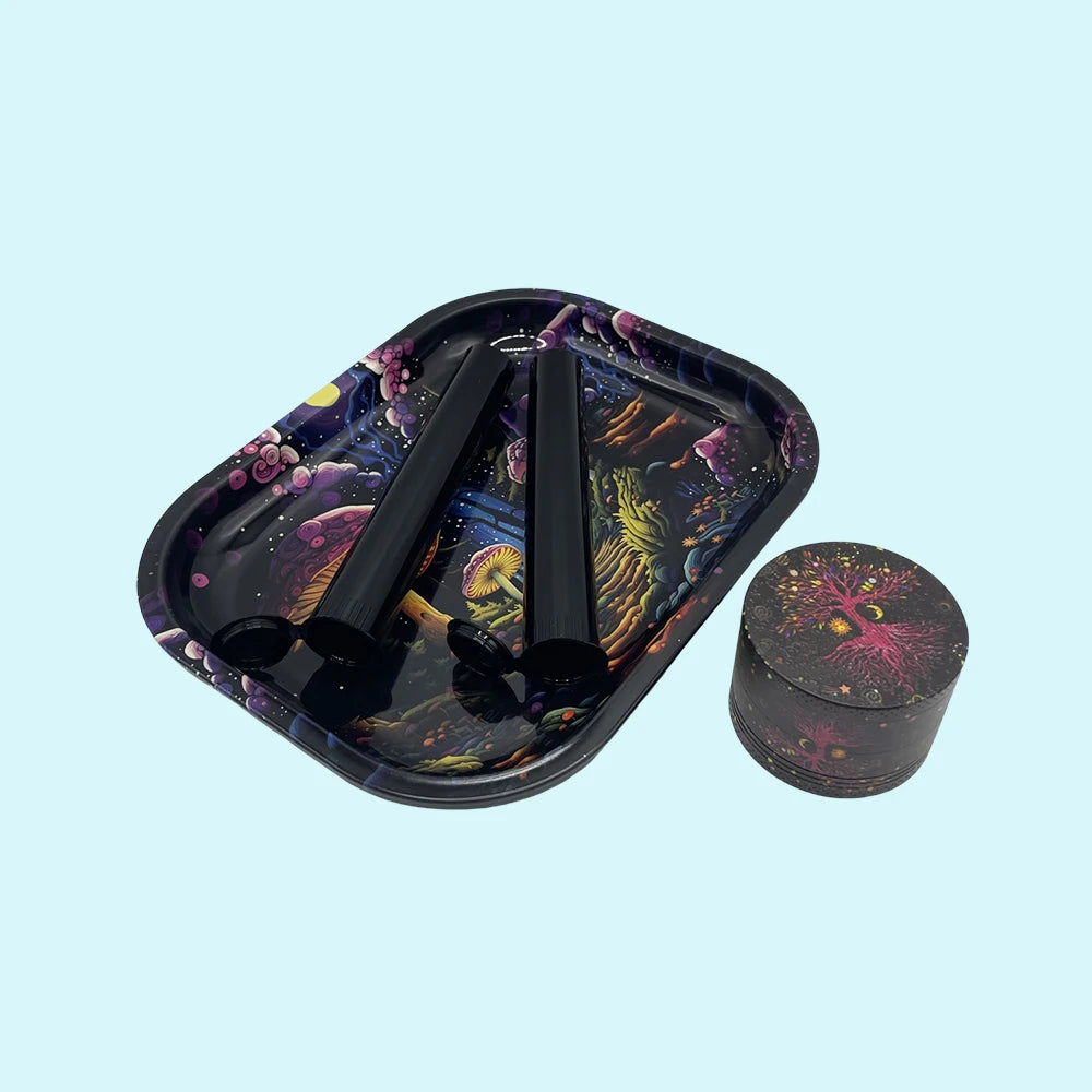 18cmx14cm Herb Tobacco Rolling Tray Set Storage Tube Ash Tray 50mm Metal Herbal Grinder Kit Smoking Accessories