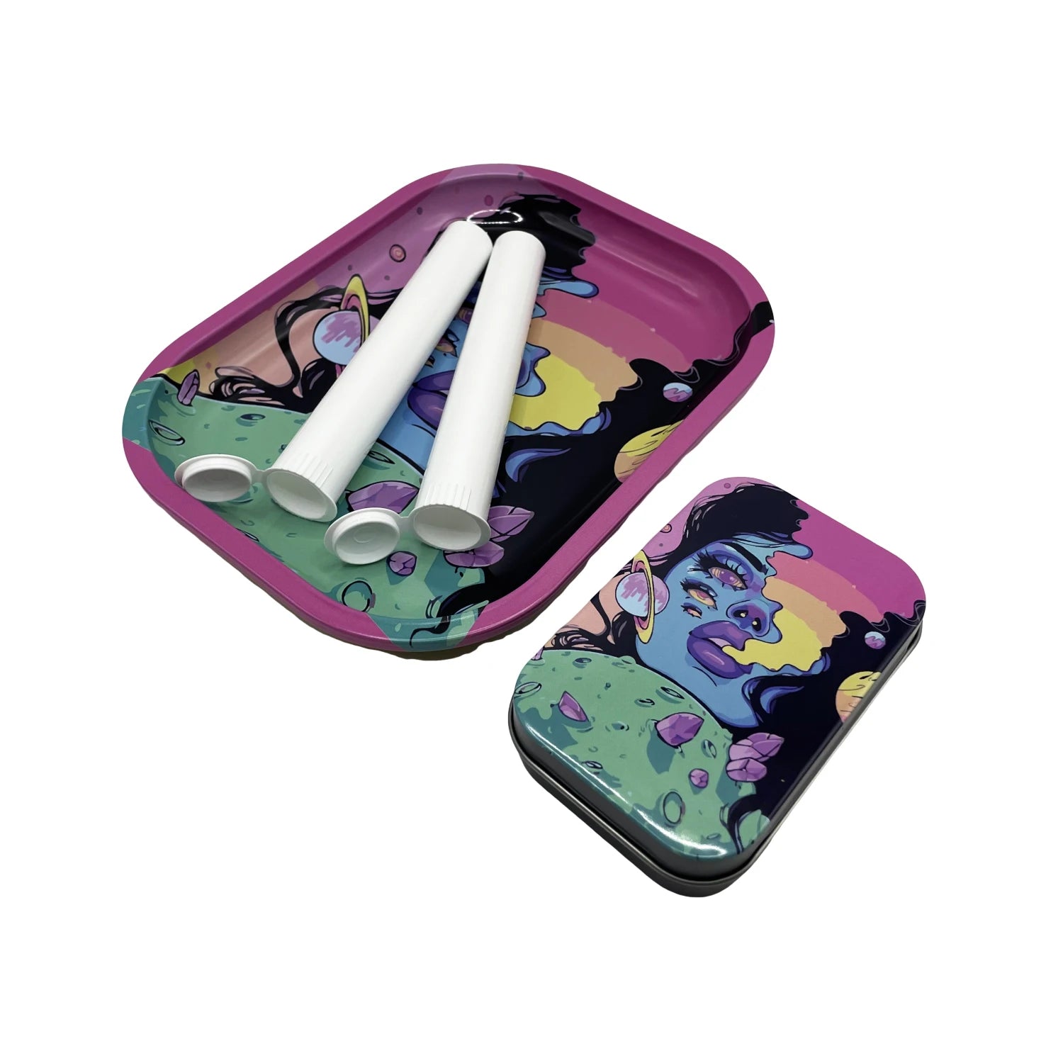 4PCS/Set 18x14cm Tobacco Metal Rolling Tray with Cigar Case Waterproof Sealed Container Tinplate Box Many Patterns Smoking Acces