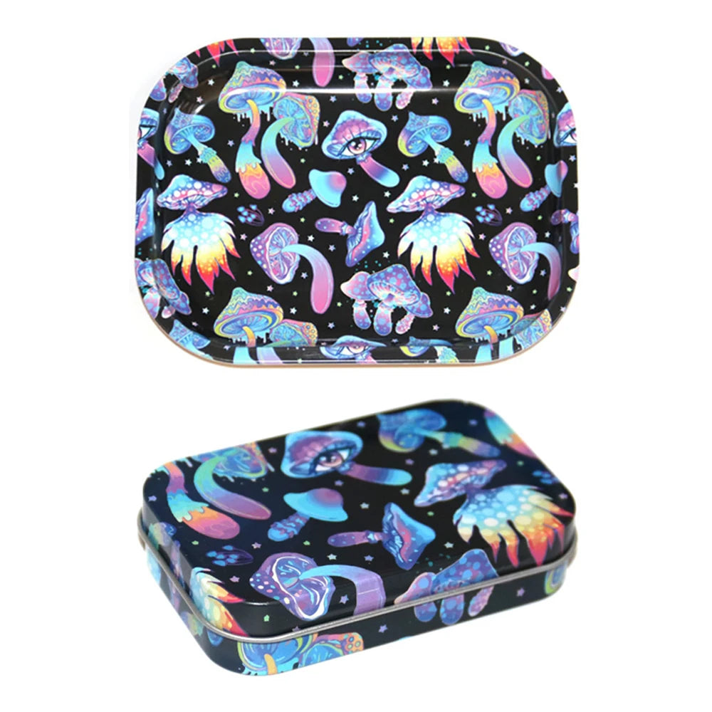 2PCS/Set Rolling Tray Tinplate Box Cigar Case with 18x14cm Tobacco Metal Rolling Tray Many Patterns Smoking Accessories