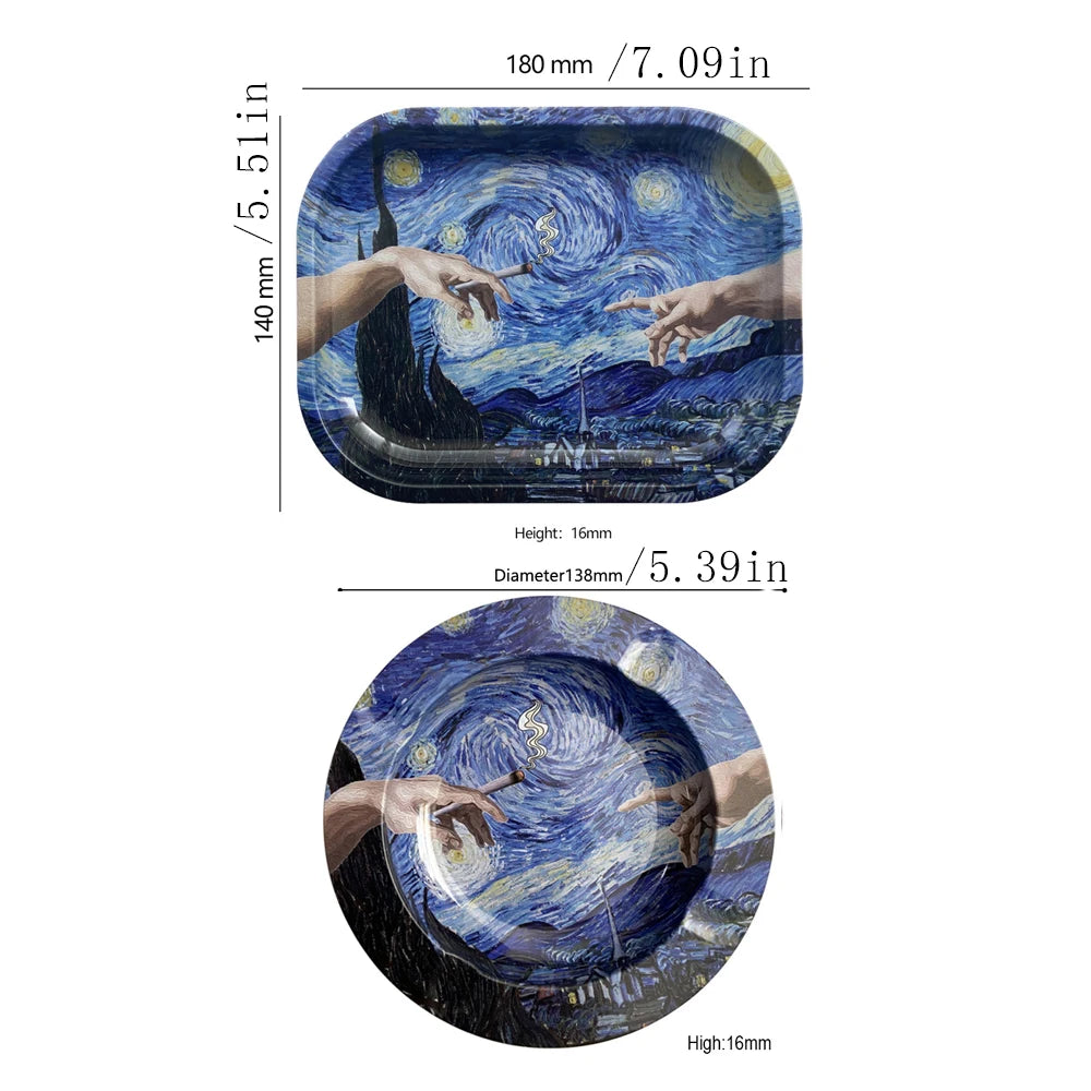 2pcs/set 18x14cm Rolling tray cartoon pattern Metal Cigarette Rolling Tray Tinplate Ashtray With smoking accessories