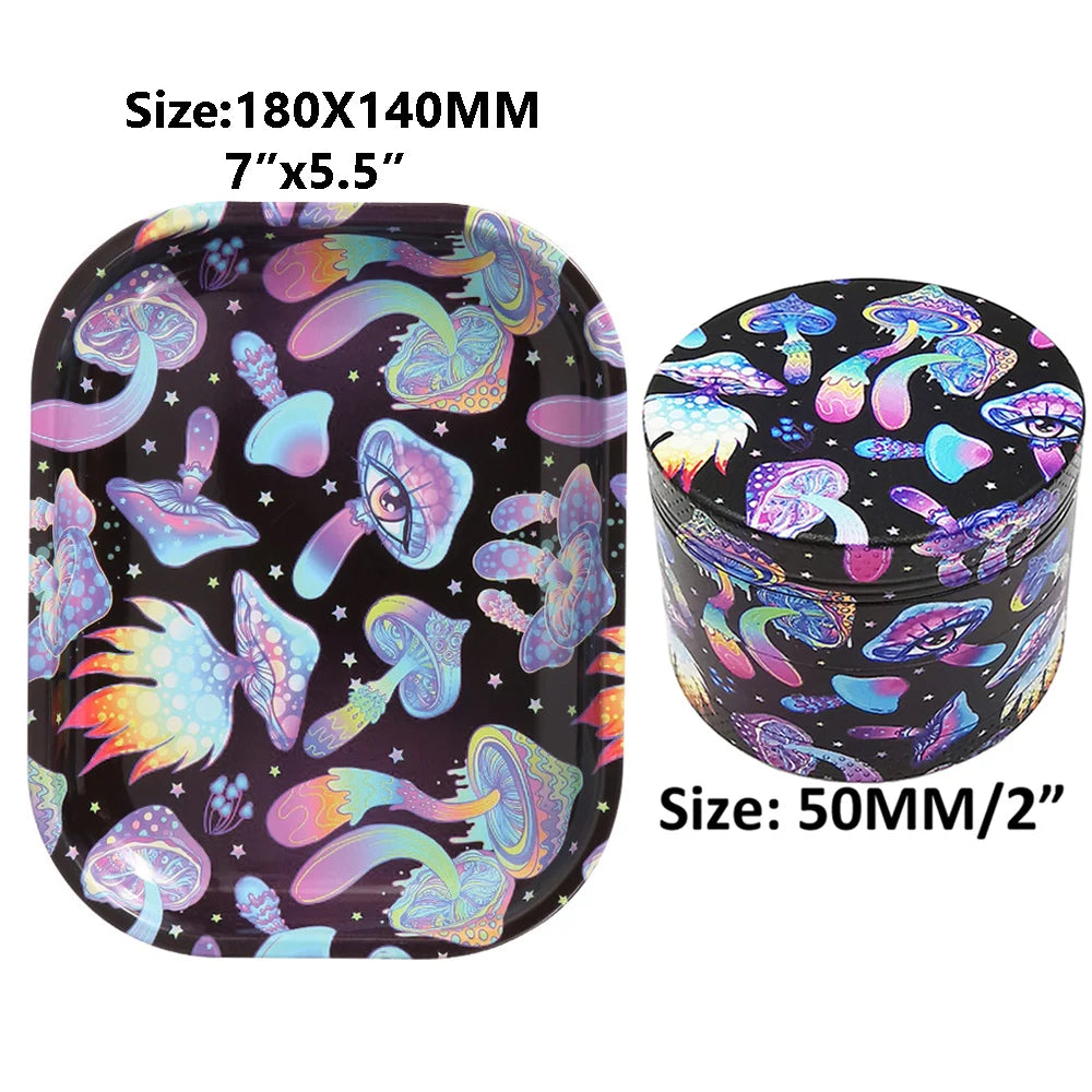 2 Pieces Mushroom Rolling Tray 180X140MM Herb Grinder Set Ghost Pink Heart Tree Smoking Accessories