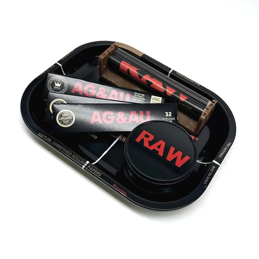 18x12.5cm Metal Tobacco Rolling Tray 6pcs Kit 60MM Plastic Herbal Grinder Set 110mm Rolling Machine Spice Crusher