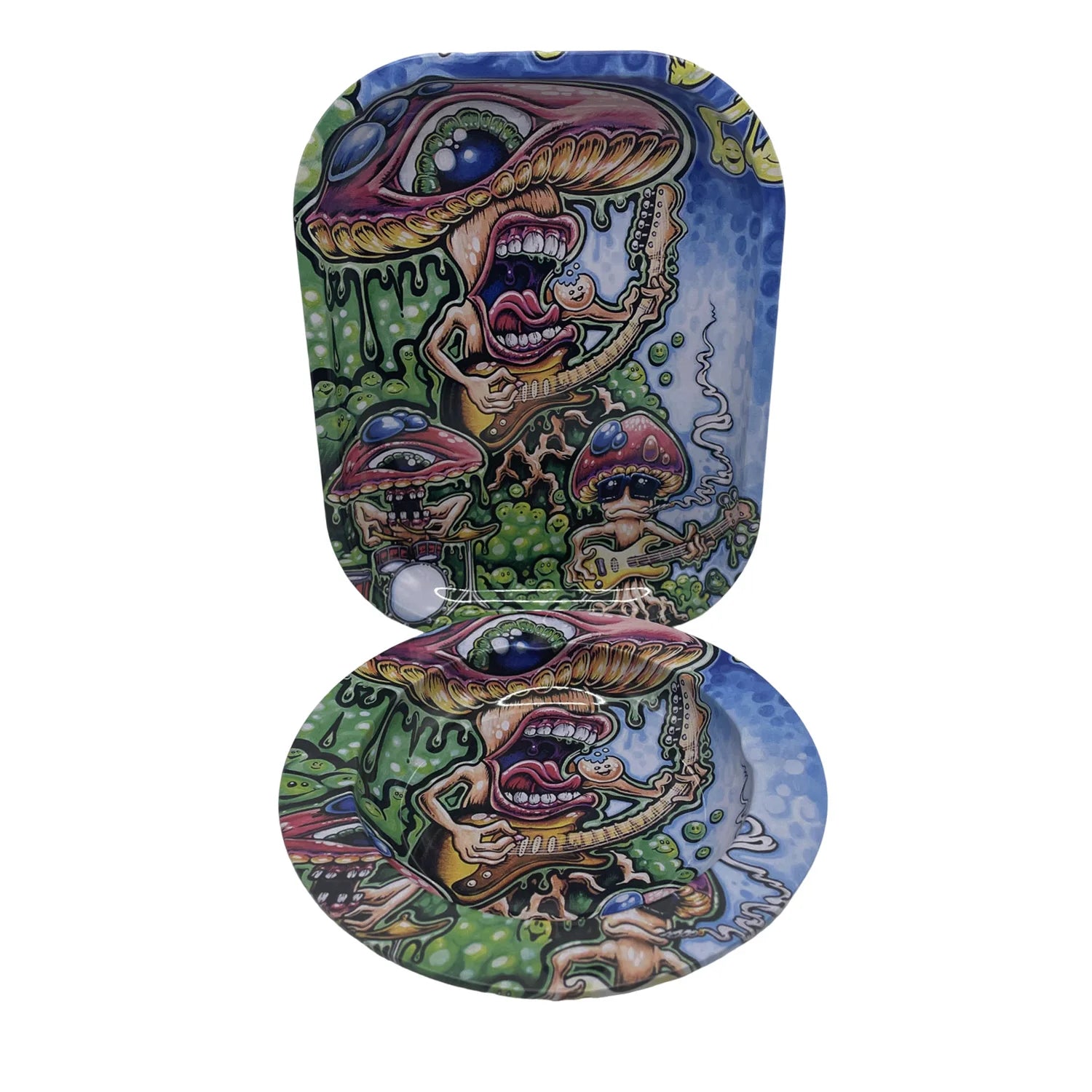 2PCS/Set Cigarette Tinplate Ashtray With 18x14cm Rolling Tray Cartoon Pattern Metal Rolling Tray Smoking Accessories