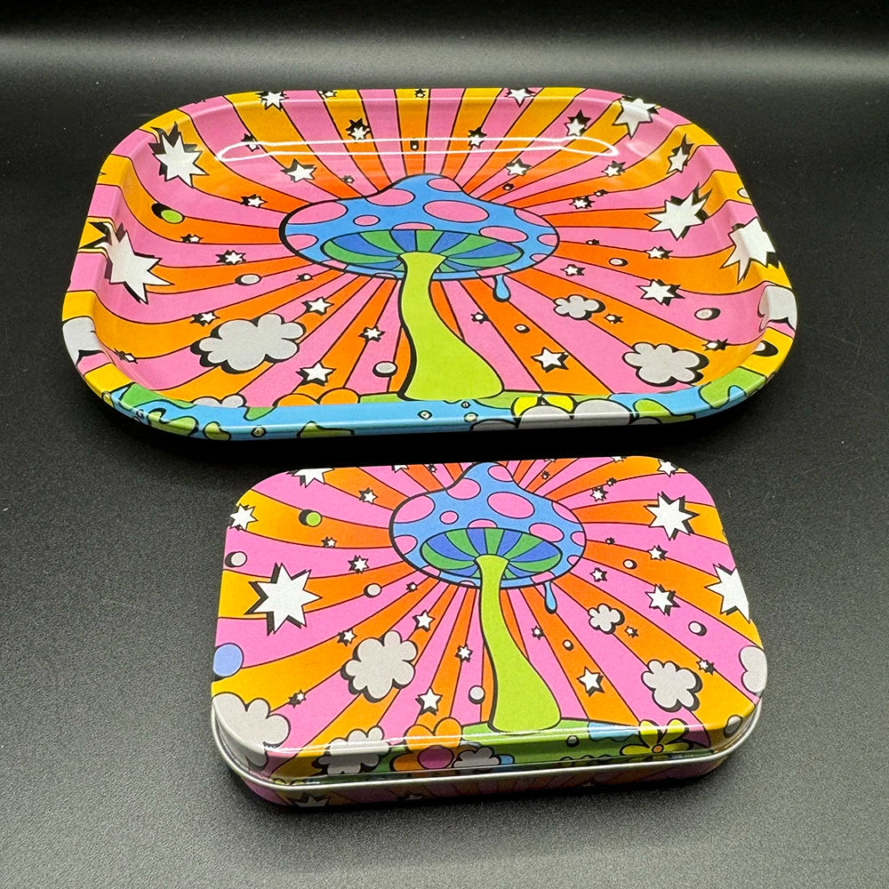 2PCS/Set Rolling Tray Tinplate Box Cigar Case with 18x14cm Tobacco Metal Rolling Tray Many Patterns Smoking Accessories