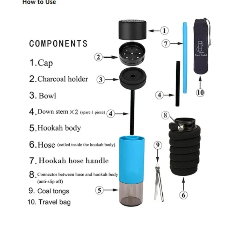 Acrylic Car Smoking Pipe Hookah Set with Ceramic Tobacco Bowl  Cigarette Holder Complete Narguilhe Portable Shisha for Gift