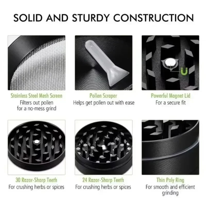 2inch Metal Herb Grinder 4-layer Manual Spice Mill Pepper Mortar Crusher Raw Grass Tobacco Grinder Smoking Cigarette Accessories