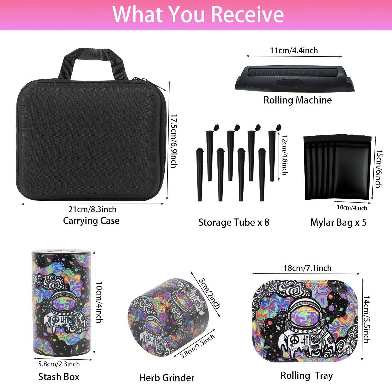 18 Pieces Gorilla Themed Portable Smoking Set Stash Box Grinder Rolling Tray Machine Combo