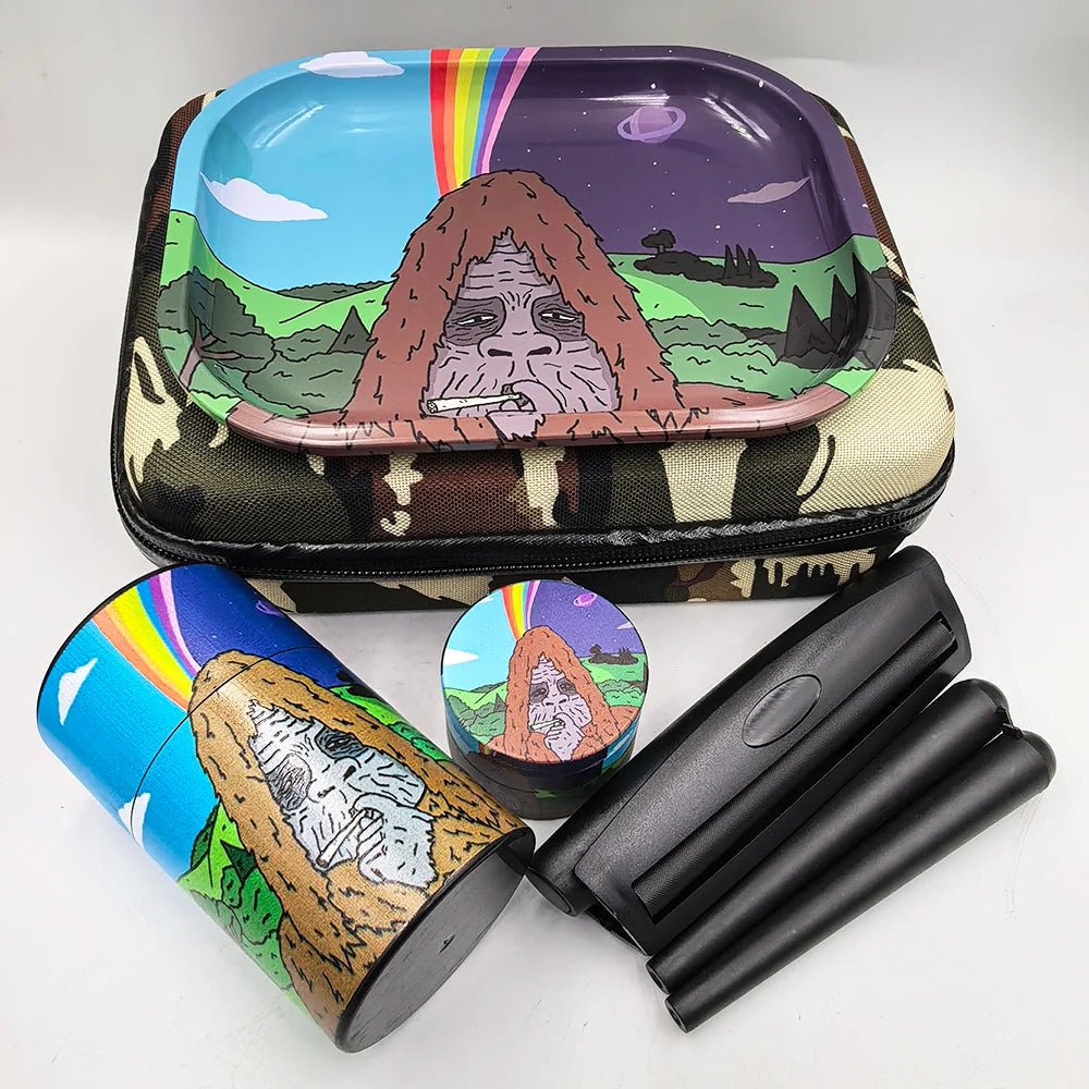 Gorilla 50MM Metal Smoke Grinder With 18X14CM Metal Rolling Tray Kit Storage Case with Roller Machine Herb Grinder Case Set