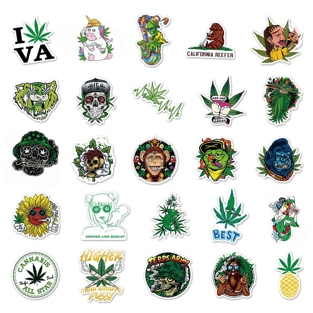 10/30/50/100pcs Leef Weed Smoking Graffiti Stickers Classic Cool Cartoon Decals Laptop Phone Guitar Bike Funny Character Sticker