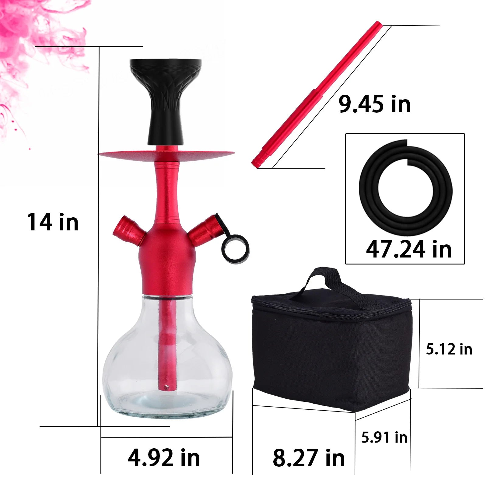Glass Hookah Set Chicha Shisha Pipe Narguile Completo with Black Bag Hose Bowl Tongs Charcoal Tray Cachimba Pipa Nargile