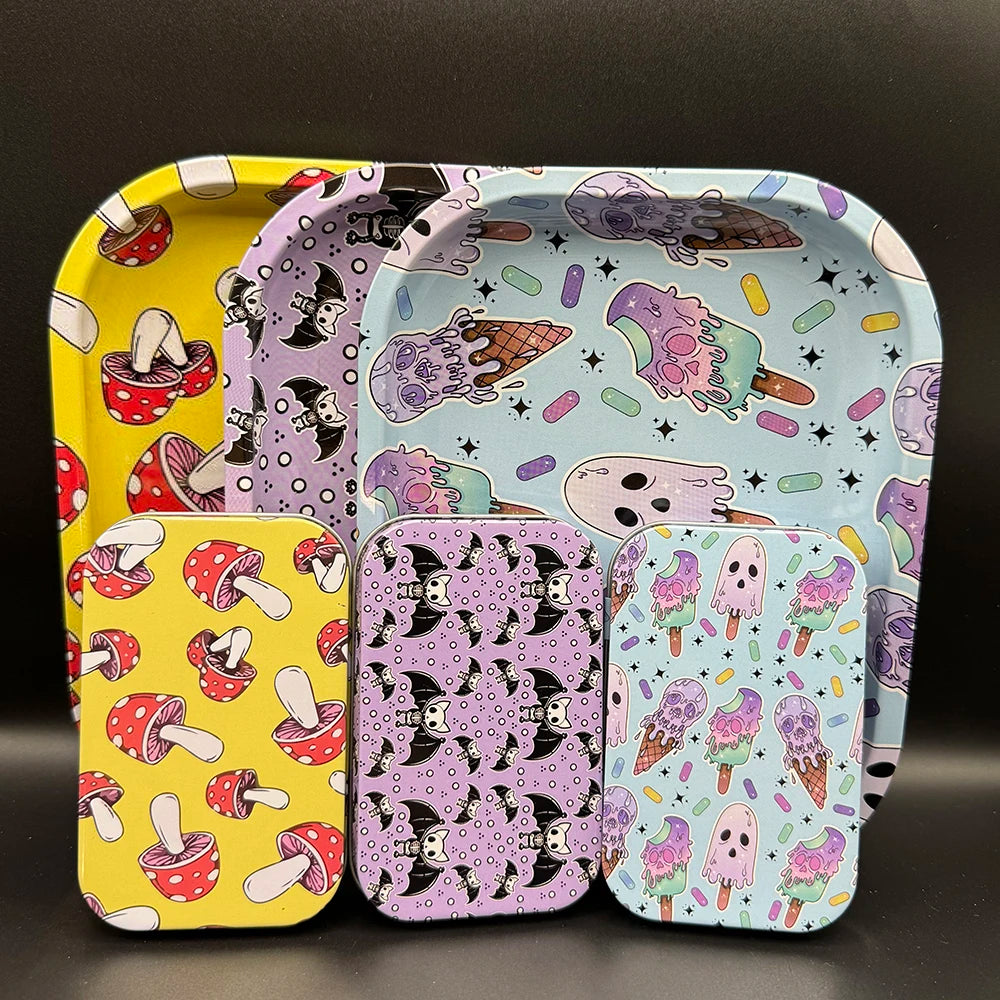 2PCS/Set Rolling Tray Tinplate Box Cigar Case with 18x14cm Tobacco Metal Rolling Tray Many Patterns Smoking Accessories