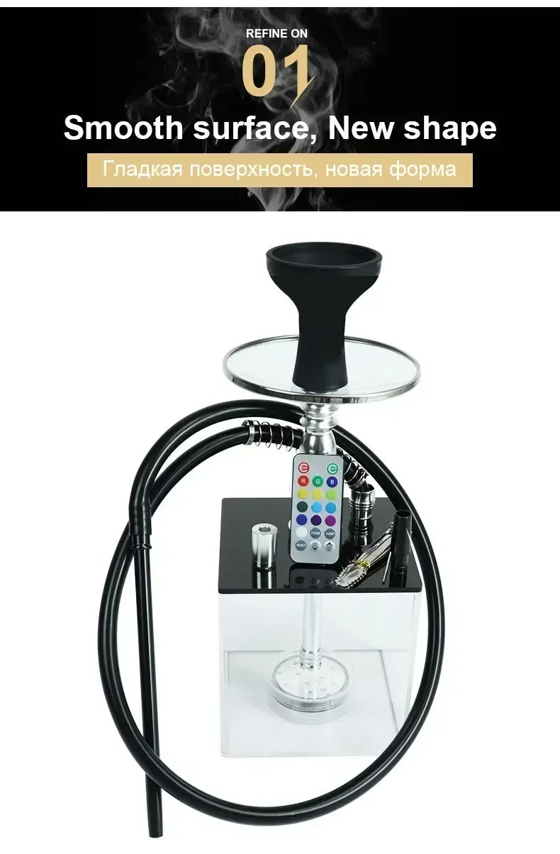 Acrylic Hookah Set Shisha Box Nargile Sheesha Narguile Chicha Cachimbas Water Pipe Shisha Box Hookah with LED for Smoking Кальян