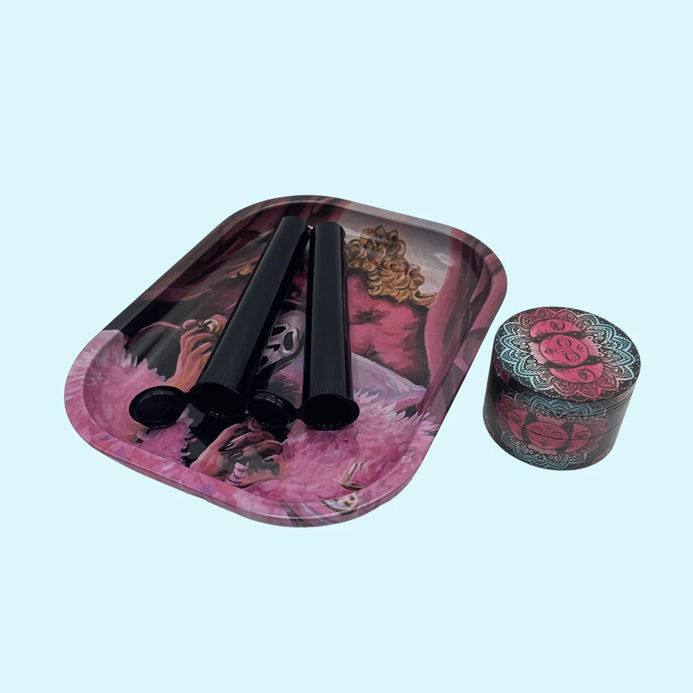 18cmx14cm Herb Tobacco Rolling Tray Set Storage Tube Ash Tray 50mm Metal Herbal Grinder Kit Smoking Accessories