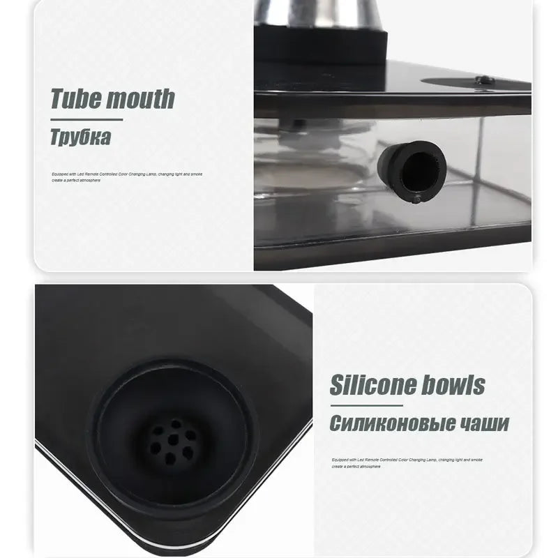 Rectangle Hookah Smoking Pipe Set Shisha Narguile Complete with Remote LED Light Shisha Bowls Charcoal Rack Smoking Accessories