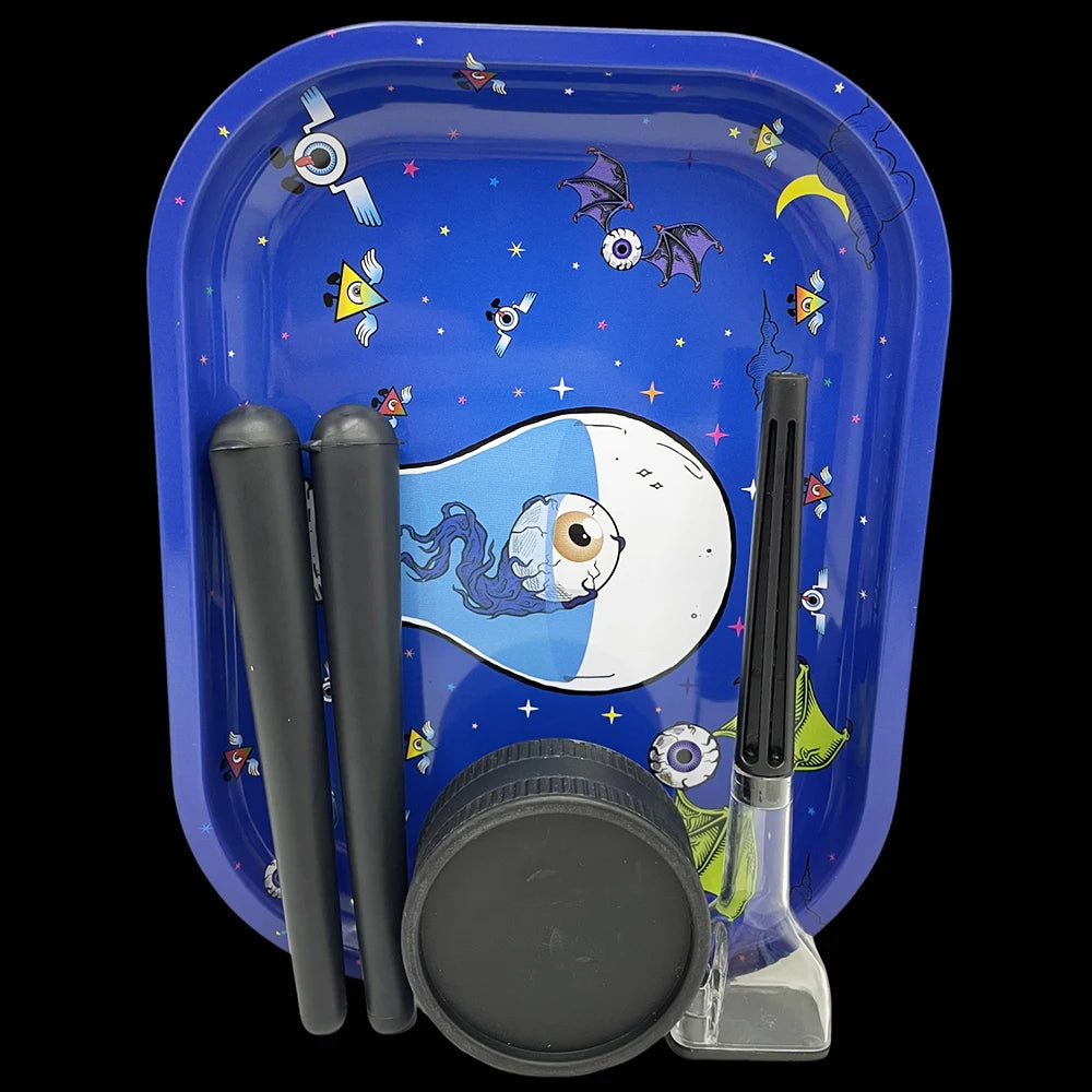 5Pcs Tinplate Rolling Tray 18X14cm Grass Grinder Tobacco Kit Plastic Roller Maker Storage Container Tube Jar Tool Smoking Set