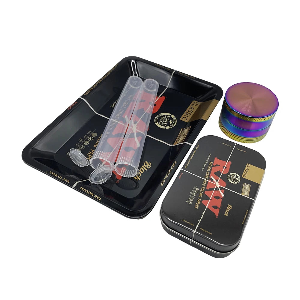 5Pcs/set 116mm Plastic Tobacco Storage Tube Box Container Metal Rolling Tray Grass Grinder Herbal Smoke Crusher Smoking Kit