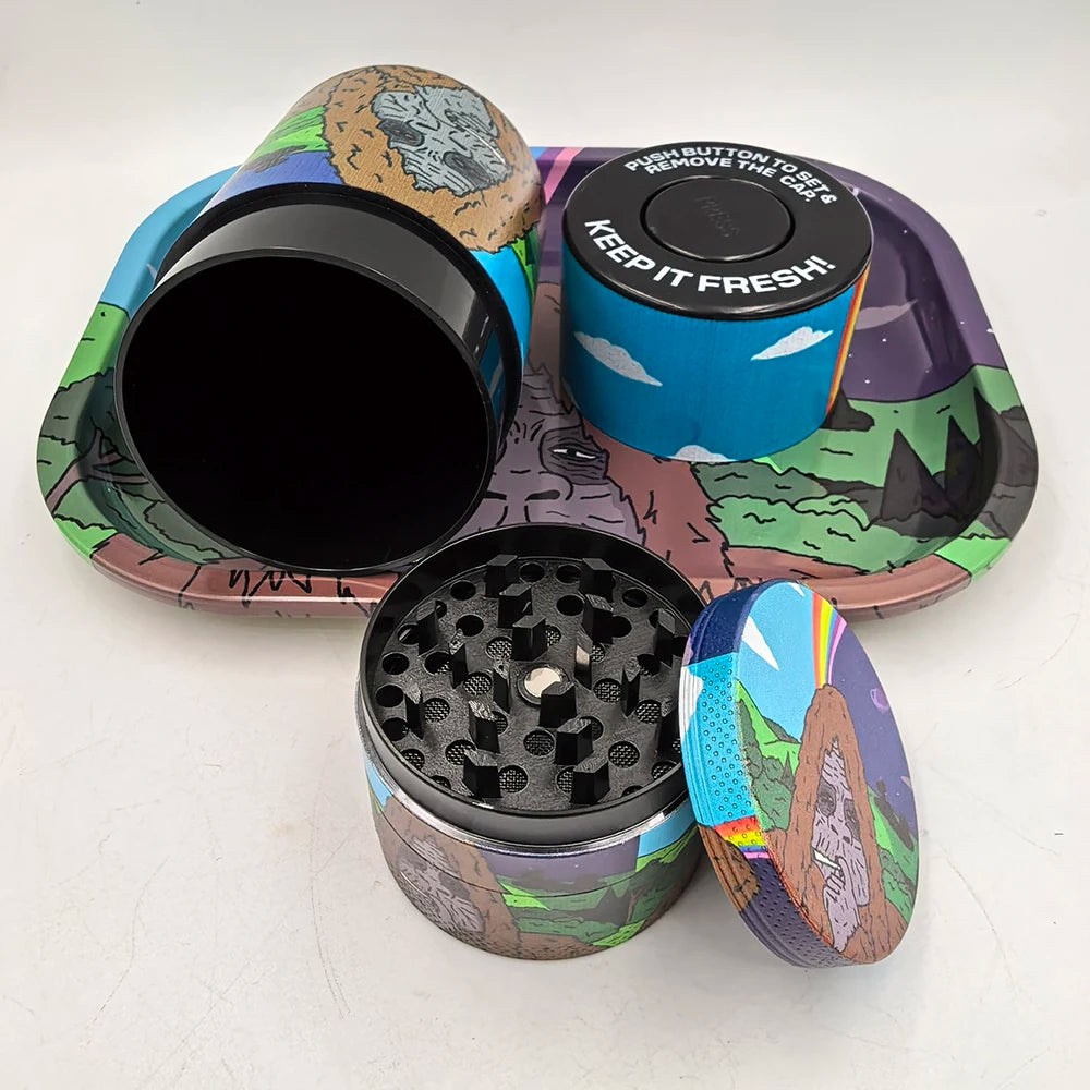 Gorilla 50MM Metal Smoke Grinder With 18X14CM Metal Rolling Tray Kit Storage Case with Roller Machine Herb Grinder Case Set