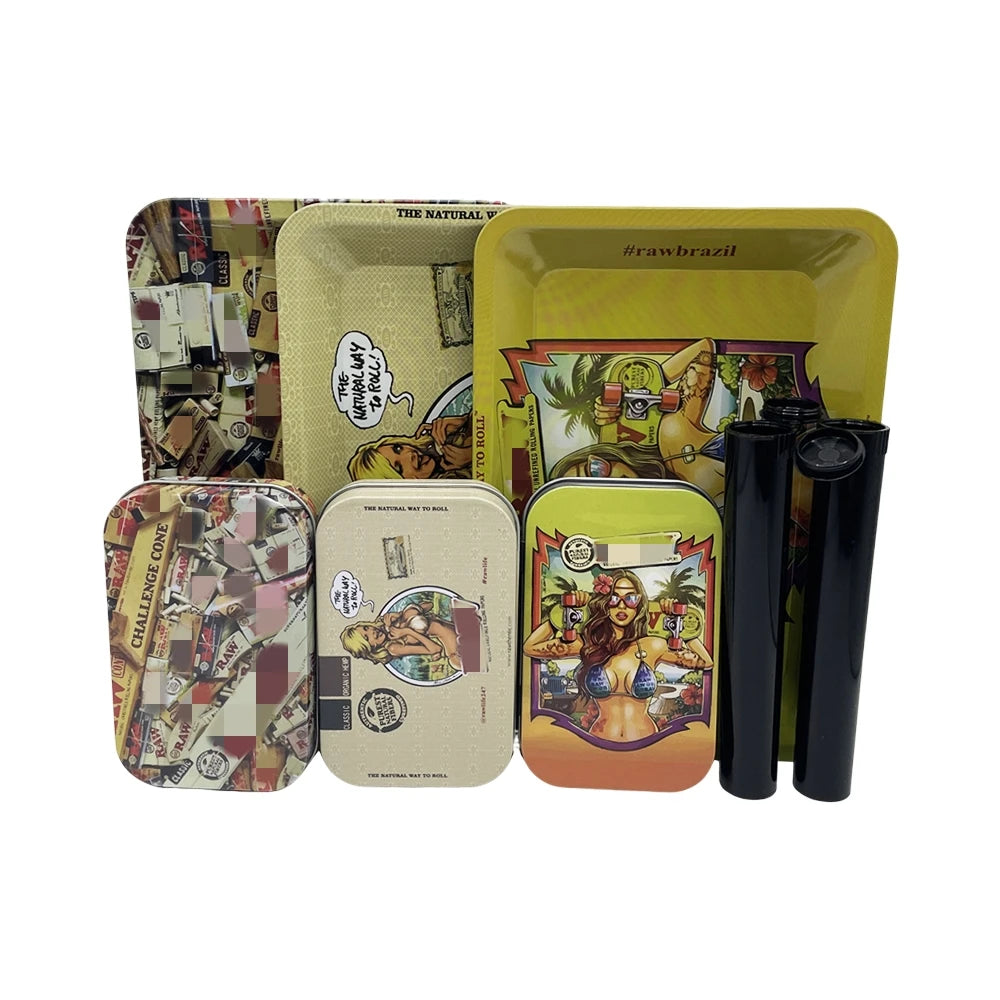 115mm Plastic Tobacco Storage Tube Box Container Set Metal Rolling Tray Grass Grinder Crusher Smoke Herbal 4 Packs Tobacco Kit