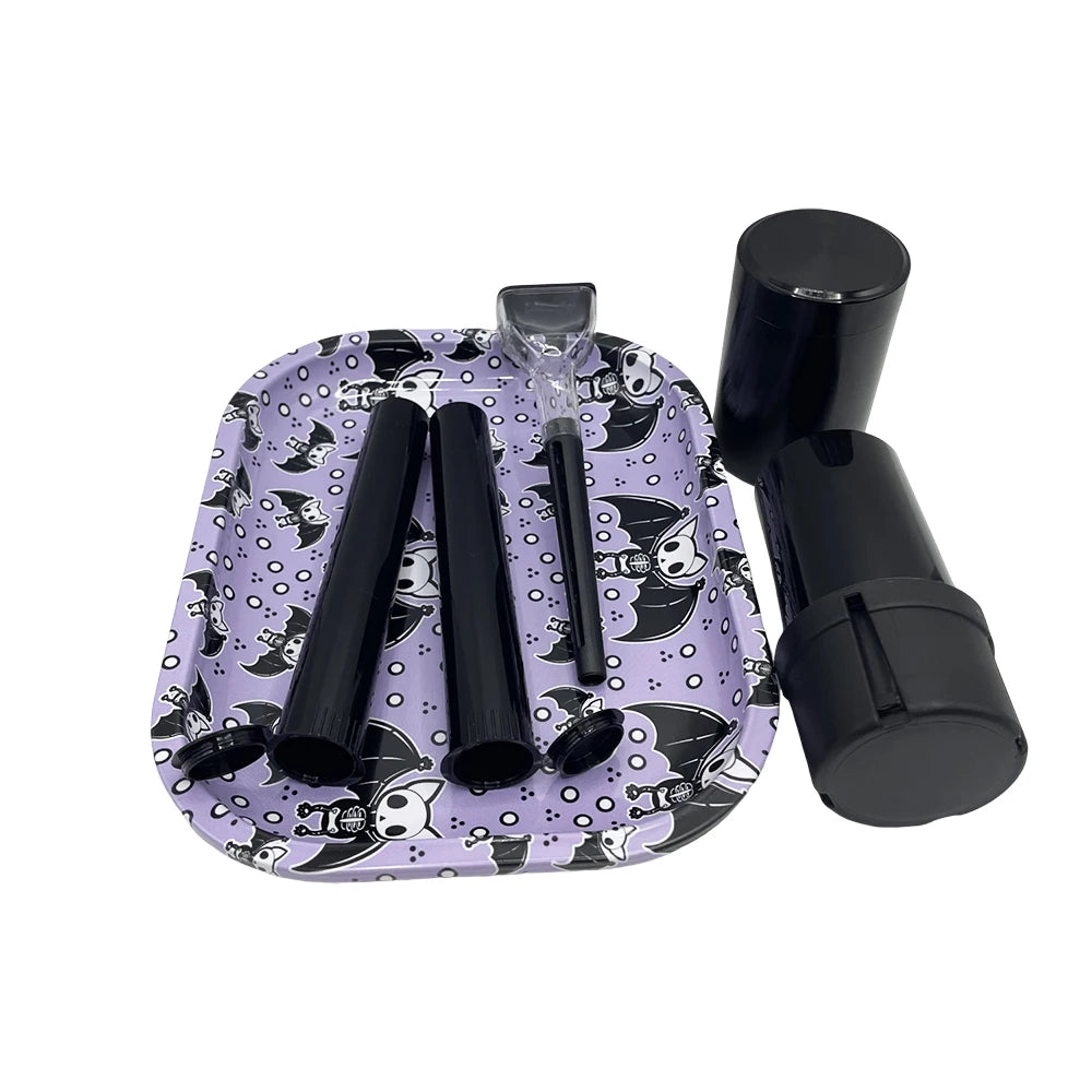 6 Packs Tobacco Metal Rolling Tray Kit 50mm Grass Grinder Crusher Smoke Herbal Set 116mm Plastic Cigar Storage Tube Container