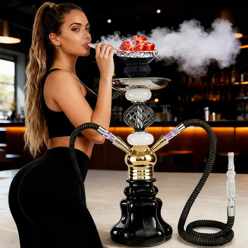 Arabian Hookah Set Glass Base Ceramics Bowl Shisha Pipe Kit Hookah Nargile Sheesha Narguile Chicha Water Pipe Hookah Shisha Set