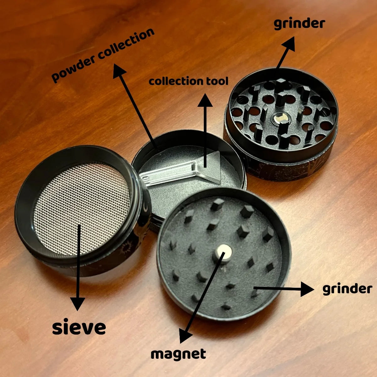 1.4/1.8/2.4inch Black Laser 4-Layers Herb Grinder Zinc Alloy Crusher Manual Raw Cutter Metal Grinder Grass Smoking Tool Gift