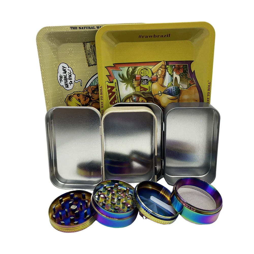 5Pcs/set 116mm Plastic Tobacco Storage Tube Box Container Metal Rolling Tray Grass Grinder Herbal Smoke Crusher Smoking Kit